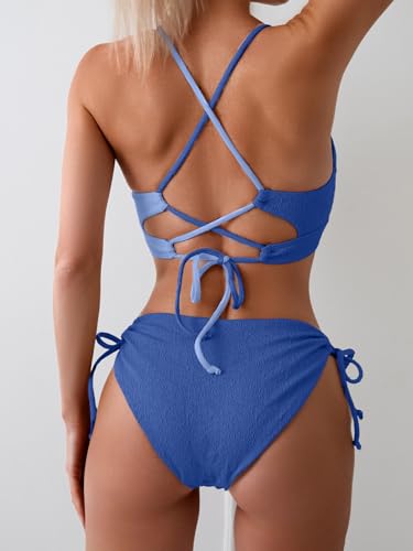 Image of B2prity Tie Bikini Top Set Sexy Push Up 2 Piece Swimsuit Color Block Bathing Suit Full Coverage Swimwear for Curvy Women