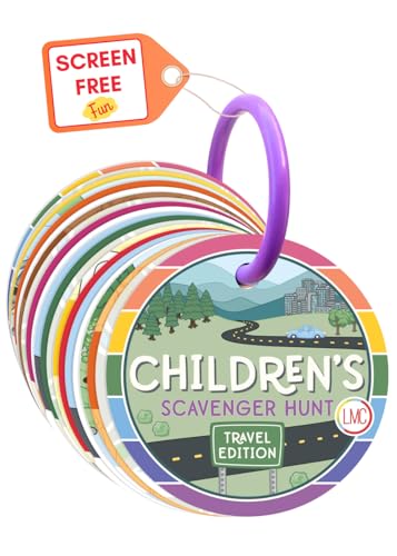 LMC Products Children's Scavenger Hunt: Travel Edition | Toddler Car Activities | Road Trip Toys | Games for 2, 3 Year Old's & Up | Kids Educational Scavenger Hunt Cards