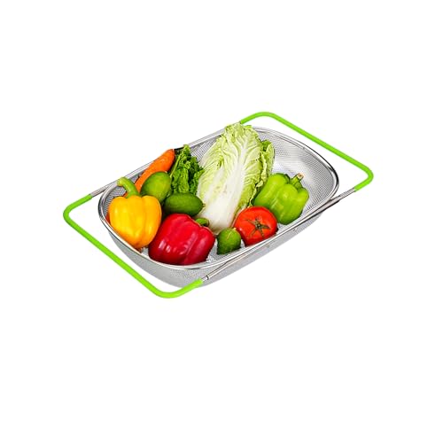 TENTA TENTA KITCHEN Scolapasta ovale in acciaio inox di alta qualità con cestello a rete fine da 2,5 litri e impugnatura in gomma espandibile, per scolare, sciacquare frutta, verdura
