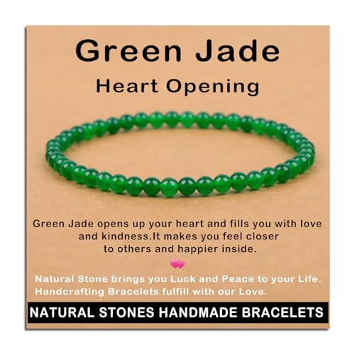 AD Beads Handmade Gemstone Stretch Elastic Bracelet Crystal Healing Reiki Nature's Beauty and Spiritual Essence Unisex (4mm, Green Jade (Heart Opening))