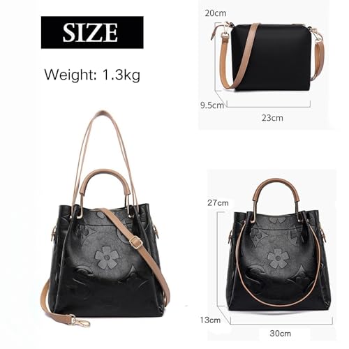 Travistar Floral Handbags Purses Women - Embossed Leather Top Handle Handbag Set Large Shoulder Bag Ladies Bucket Hobo Tote4