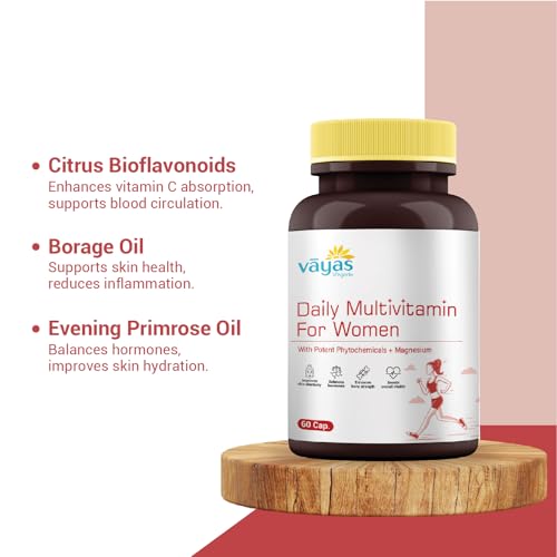 Image of Vayas Daily Multivitamin for Women - With 35+ Essential Vitamins, Minerals & Herbal Extracts - 60 Tablets - Energy, Immunity & Bone Support - Hormonal Balance & Skin Health | Pack of 1
