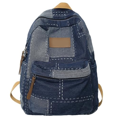 Denims - Mochila con parches de gran capacidad, mochila escolar para estudiantes, estilo retro, estética, viajes, para adolescentes, escuela preparada, pantalones vaqueros, viajes, informales, Blue
