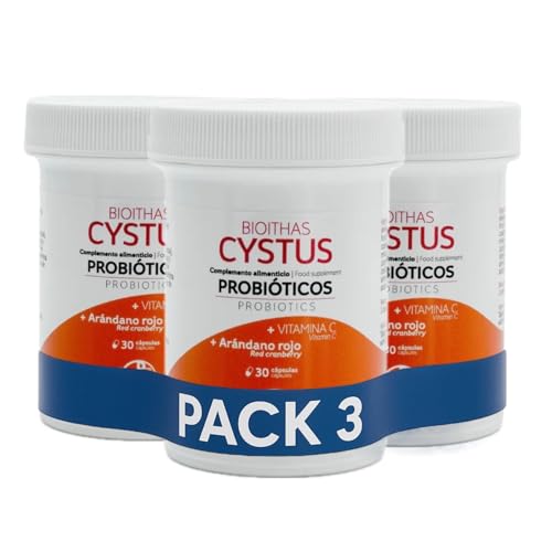 BIOITHAS CYSTUS - Probioticos con Arándano Rojo Americano y Vitamina C para Infecciones Urinarias y Cistitis Ayudar a Mejorar la Cistitis y el Tracto Urinario. Tiempo Recomendado 3 meses. 90 Cápsulas.