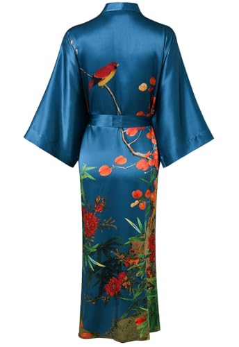 Women's Silk Kimono Robe Long Bathrobe Nightgown 100% Mulberry Silk for Women - Classic Floral Pattern2