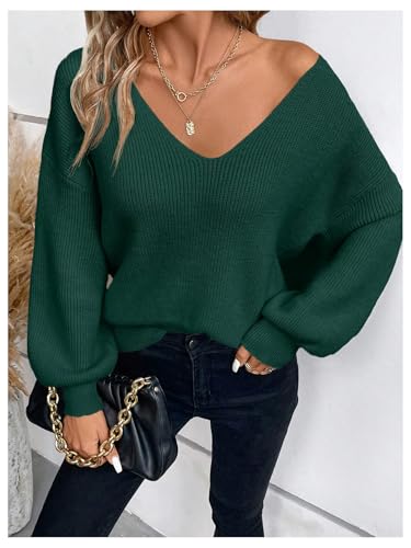 Image of GORGLITTER Women's Bow Fall Sweaters 2025 Cable Knit Chunky Oversized Long Sleeve Backless V Neck Pullover Tops