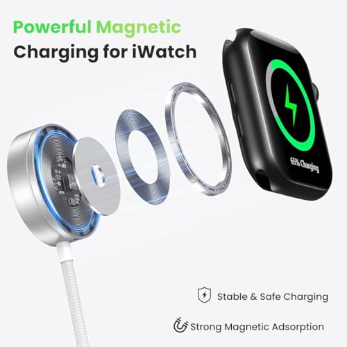 Image of Verilux 4 in 1 Multif Watch Charger Cable, 4.9ft Type C Cable for iPhone Wireless Magnetic Charging Cable for iWatch, USB /C to C /Magnetic Wireless Pad for iPhone 17 /16 /15, iWatch Series SE /8 /7 /6 /5