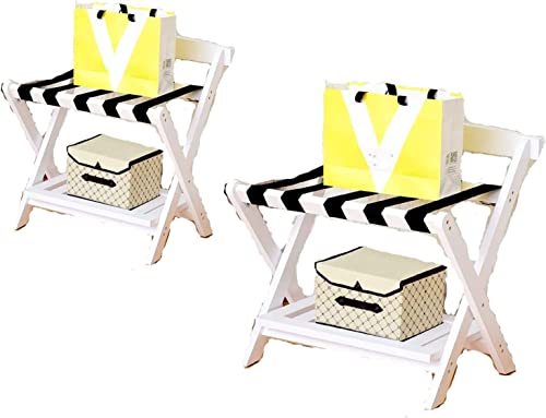 Lot de 2 porte-bagages en bois massif pour hôtel - Porte-bagages pliable, porte-bagages à 2 niveaux, chaise pliante de voyage portable, pour chambres d'hôtel, chambres, salons (couleur : Wh