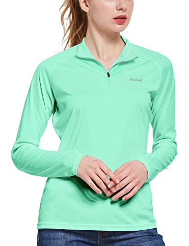 Baleaf Women's Sun Shirts 1/4 Zip Pullover Upf50+ Uv Protection Lightweight Quick Dry Golf Hiking Running Workout Tops Light Green Size L #TOP1