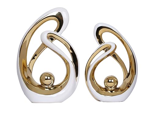 2 PCS White Gold Decor Accent Ceramic Statue White Mid
