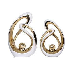 2 PCS White Gold Decor Accent Ceramic Statue White Mid Century Modern Home Decor Accents Sculpture Decorations Centerpieces for Living Room Bookshelf Shelf Coffee Table Kitchen Office Dining Table