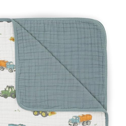 Image of Little Unicorn Muslin Quilt Blanket | 100% Cotton Soft Multi-Layered Muslin Fabric | Toddler & Baby Blanket | 47 inchx47 inch | for Nursery, Crib, Shower Gifts (Work Trucks)