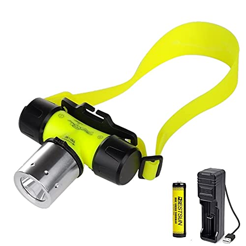 LUXJUMPER Lampe frontale de plongée, 1800 phares de plongée à haut lumen Lampe de plongée sous-marine étanche Phare de plongée sous-marin Phare de plongée sous-marine avec piles pour plongeurs