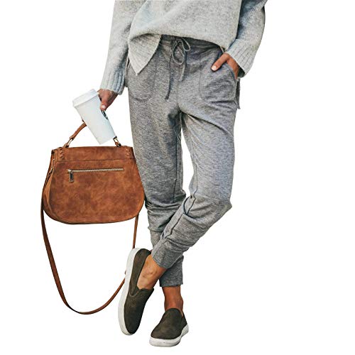 Surenow Womens Drawstring Harem Sweatpants Pants Loose Jogger Running Pants Comfy Lounge Yoga Workout Pants with Pockets Light Grey