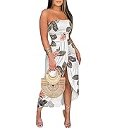 Umenlele Women's Strapless Ruched High Waist Wrap Split Asymmetrical Beach Maxi Long Dress