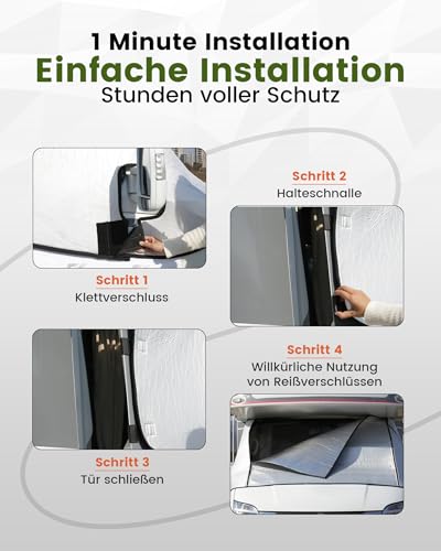 Ezcasch Frontscheibenabdeckung mit Reißverschluss, Umfassender Schutz vor Sonnen, Kalt und Staub, Silberne Scheibenabdeckung für FIAT Ducato Peugeot Boxer Citroen Jumper X250/290 2006-2024