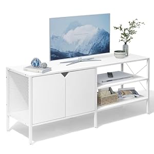 White TV Stand with Storage – Television Stands for Living Room, 50 Inch TV Table for 32 40 55 65 Inch TV, TV Consle for Bedroom, White