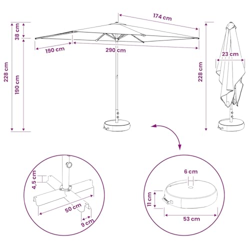 Parasol de jardin rectangulaire 200x300 polyester anthracite - 8