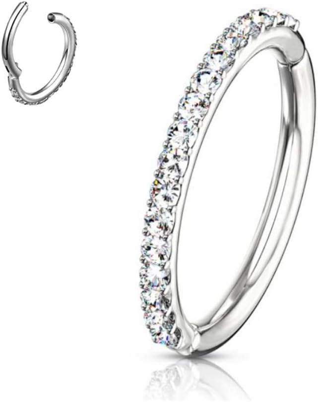 NewkeepsR16G×14mm/12mm/10mm Steel Orbital Conch Hoop Hinged Clicker Ring Rounded Clear Crystal Zirconia