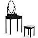 IDMarket - Coiffeuse Bella Bois Noir avec Miroir LED et Tabouret