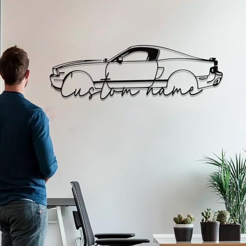 NAREDA Custom Car silhouette Wall Art with Name, Automotive Silhoutte Line Decoration, Upload Your Car Wall Decor, Metal Sports Car Garage Sign For Men Boy Car Lovers Room Decor Birthday Fathers Day
