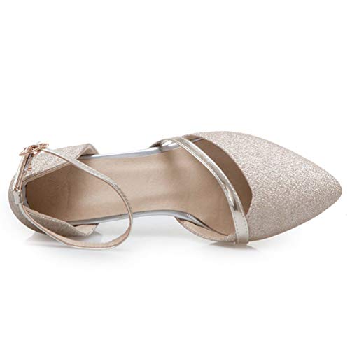 Caradise Womens Pointed Toe Glitter Chunky Heels Ankle Strap Pump Wedding Bridal Shoes4