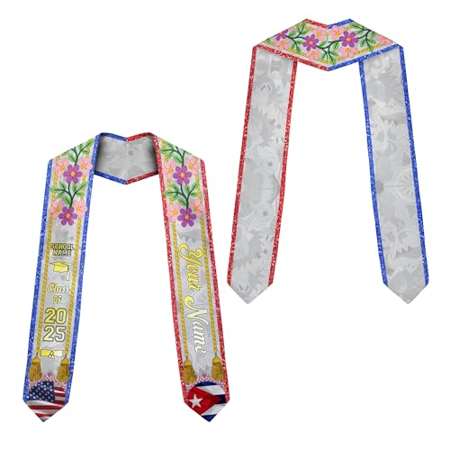 MonkeyVan Personalized Cuba Graduation Sash 2025, Custom Cuban American Flag Graduation Sash 2025, Cuban Flag Graduation Stole Cuba1