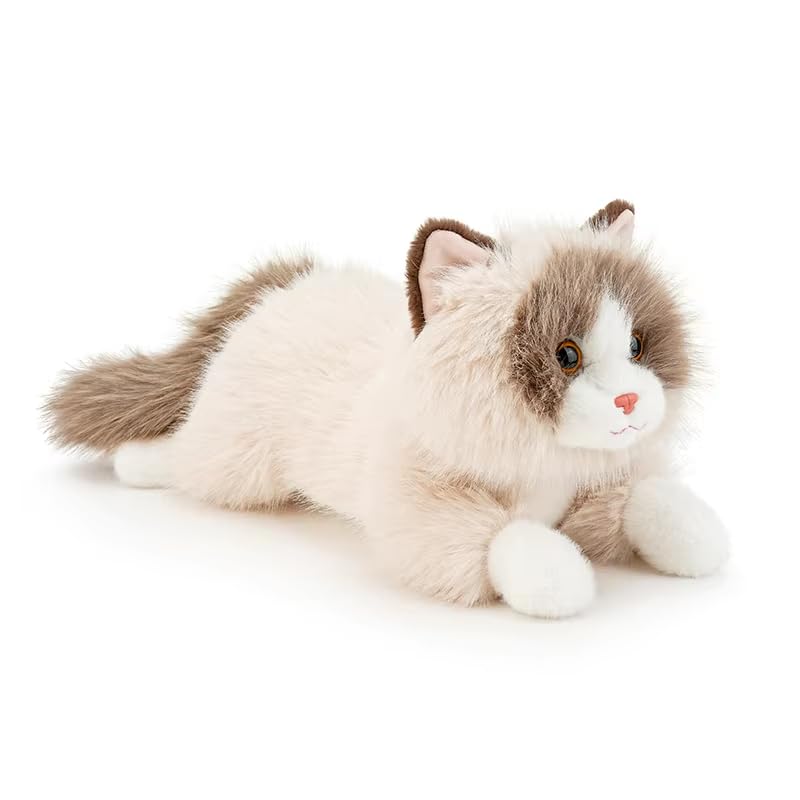 Niedliches Plüschtier Katze – Weiche Flauschige Simulation Ragdoll Kätzchen Puppe, Gefülltes Tier Kuschelkissen, Süßes Stofftier Geschenk für Mädchen & Kinder (Weiß,45cm)