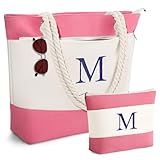 YOOLIFE Gifts for Women - Personalized Initial Canvas Tote Bag Beach Bag, Beach Gifts for Women Her...