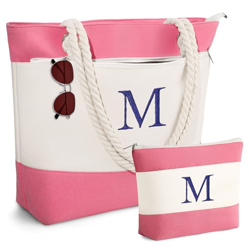 YOOLIFE Gifts for Women - Personalized Initial Canvas Tote Bag Beach Bag, Christmas Gifts for Women...