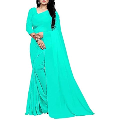 Way2like Georgette Plaine Saree Bluse Indianer Kleidung Party Bollywood Vorhang drapiert Kleid, Meeresgrün., One size Cover
