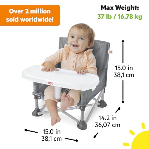 Bright Starts Pop ’N Sit Tragbare Sitzerhöhung, für drinnen und draußen, Bodensitz mit Essenstablett, Grau, 6 Monate - 3 Jahre 4