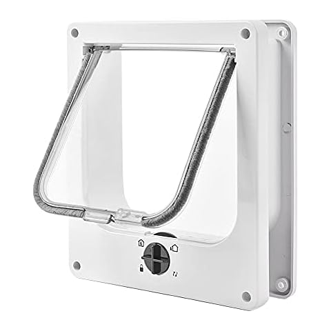 Large Cat Flap, 4 Way Locking with Magnets Cat Flap Door, Easy Install, Weatherproof Pet Door for Cats, Silent Manual Pet Flap for Wall/Wooden Door/Upvc Door(White,L) Cover