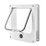 Large Cat Flap, 4 Way Locking with Magnets Cat Flap Door, Easy Install, Weatherproof Pet Door for Cats, Silent Manual Pet Flap for Wall/Wooden Door/Upvc Door(White,L)