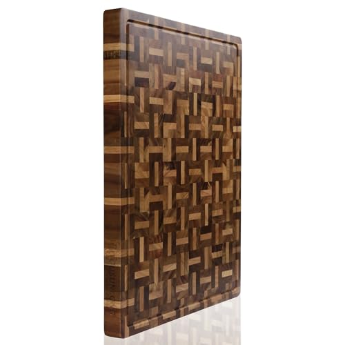 YOUSUNLONG Cutting Board XXL Large End Grain Acacia Wood Mixed With Oak - 24x18x1.5 Inch - Reversible Butcher Chopping Board With Deep Juice Groove And Handle - Cheese Board & Cooktop Board