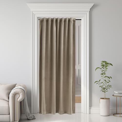 Image of Camel Beige Velvet Curtains Back Tab Thermal Insulated Privacy Room Divider for Doorway /Bedroom, Room Darkening Window Panels for Living Room, W42 x L80, 1 Panel