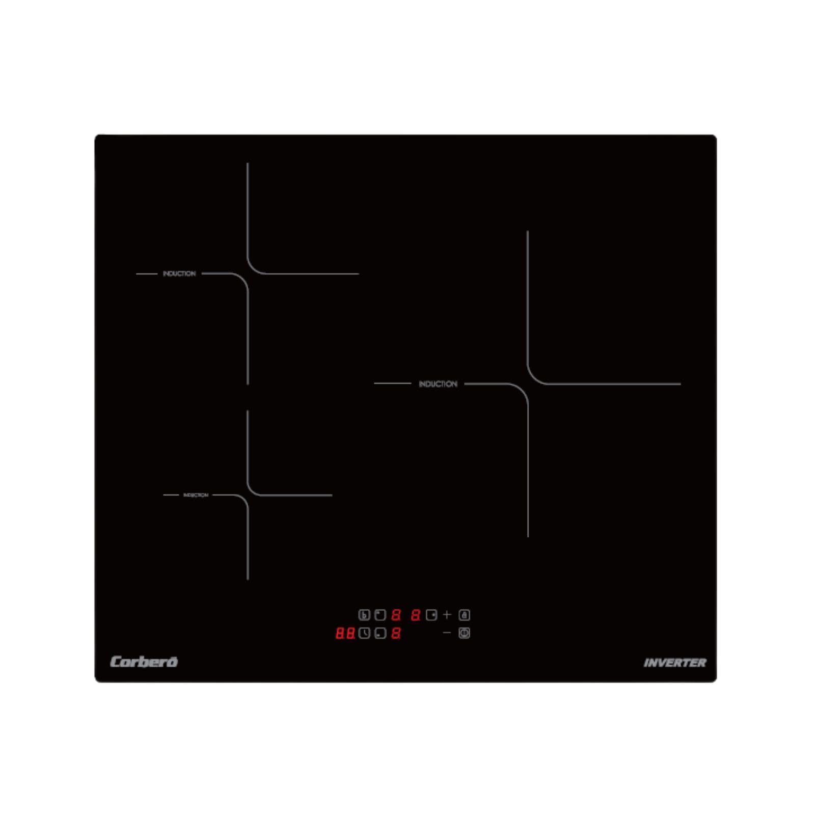 Corberó - Induction Hob | CCIM3662 | 60 cm | 3 Zones | 6200W | 3 Cooking Zones | Extra Large Zone 29 cm | Touch Control | Booster| Timer | Security Lock | White Lines