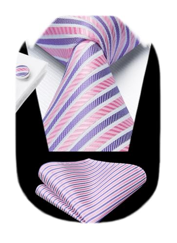 Image of HISDERN Mens Tie Set Classic Woven Ties and Pocket Square Cufflinks Set Formal Business Wedding Neckties Handkerchief