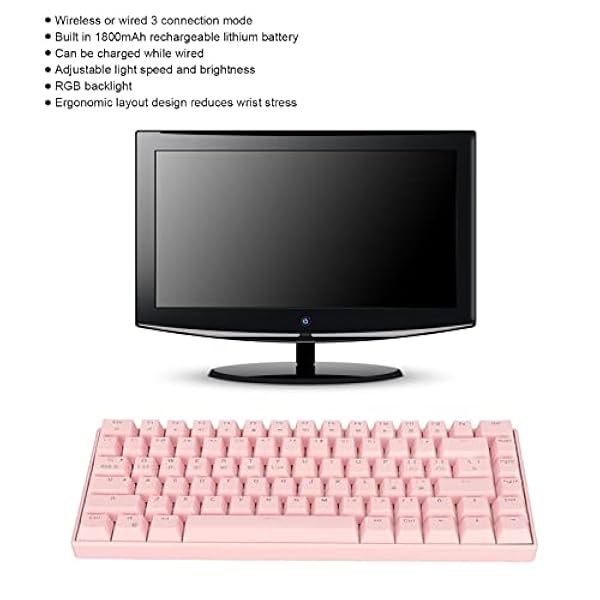 Mechanisch Toetsenbord, RGB Backlight Computer Toetsenbord 3 Verbindingswijzen Roze Kleur 82 Sleutel voor Bureau