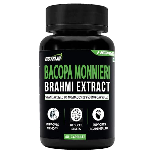 Image of NutriJa Brahmi - Bacopa Monnieri Extract 500mg Capsules with 40% Bacosides | 60 Veg Capsules