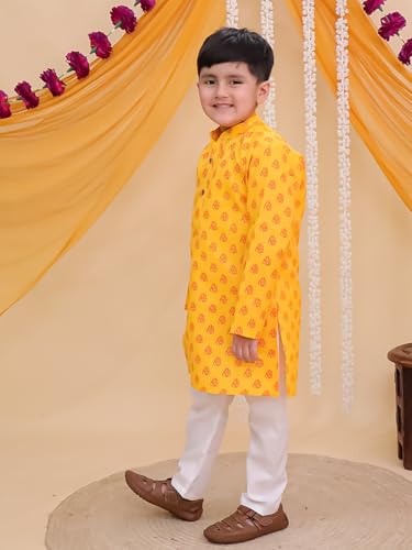 Image of AJ DEZINES Boys Cotton Full Sleeve Letter Printed Kurta Pajama Set for Kids - Ethnic wear | Special Occasion & Traditional Outfit |Boys Kurta Set - Regular Fit