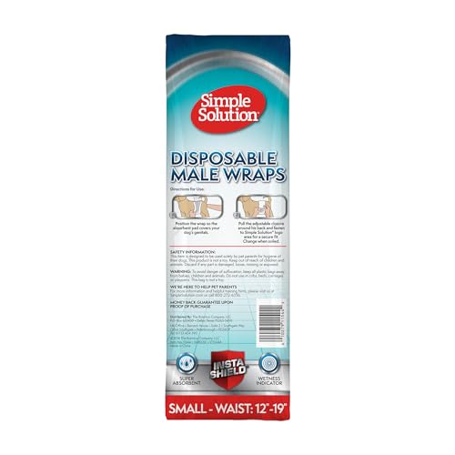 Image of Simple Solution Disposable Dog Wraps, Male Dog Diapers, Puppy Potty Training, Incontinence and Travel Protection, Wraps for Small Dogs, 12-19 Inch Waist, 30 Count (Pack of 4)