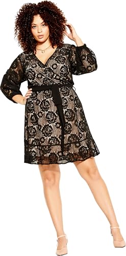 CITY CHIC Plus Size Dress LACE Fly Away, in Black/Nude, Size, 16