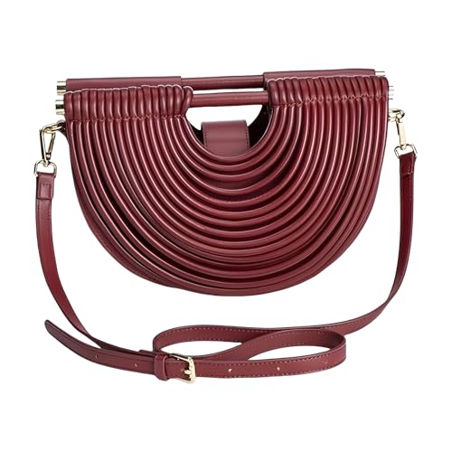 Image of Elegant Half Round Chinc Woven PU Leather Lou Top Handle Bag for Women Formal Evening Clutch Purses