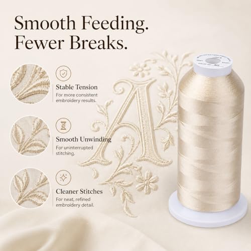 Image of Simthread 5500Yds /5000M 40WT Polyester Embroidery Thread Beige 843 | High-yardage 5000M spool offers smooth feeding and stable 40WT polyester thread for home and commercial embroidery machines.