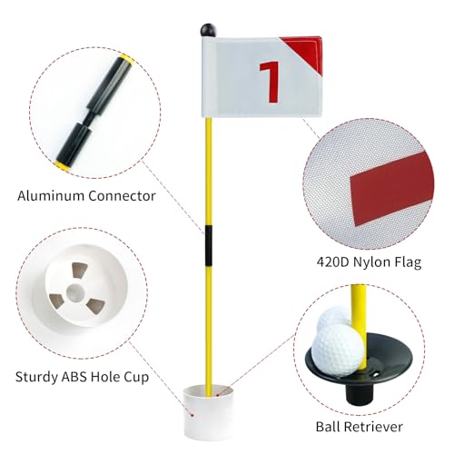 KOFULL Golf Putting Green Flag and Hole Cup for Yard Practice Set, Golf Flag Hole Cup Set, Portable 2-Section Fiberglass Golf Pin Flagstick, Gifts for Golfer - Image 5