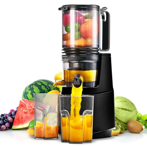 MAISON HUIS Entsafter Slow Juicer mit 13.5cm Extra Großem Einfüllschacht für Ganze Früchte und Gemüse, leicht zu Reinigen Entsafter Gemüse und Obst, Hohe Saftausbeute Juicer Machine (Schwarz)