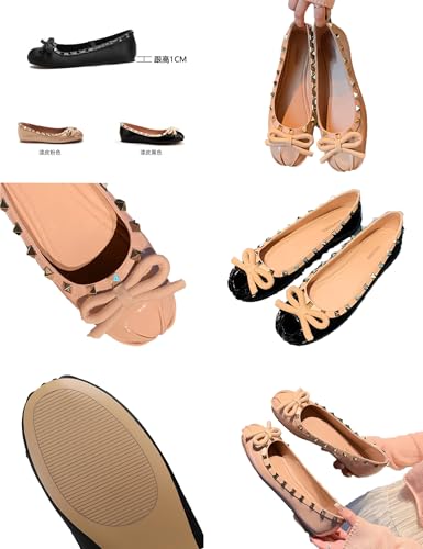Women's Patent Leather Slip-On Ballet Flats,Cute Bow Studded Square Toe Comfortable Soft Sole Casual Dressy Party Shoes2