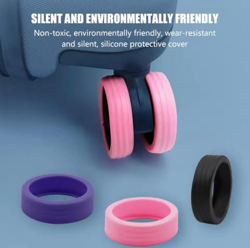 Image of Suitcase Wheel Cover Set of 8 Piece- Anti Scratch, Noise Reduction & Shock Absorption Silicone Protector Fits Most Trolley Luggage Bag & Office Chair