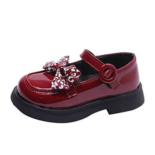 Fashion Spring and Summer Children Casual Shoes Girls Leather Shoes Thick Soles Non Slip Buckle Girls Snow Boots Size 6 (Red, 9.5-10 Years Big Kids)